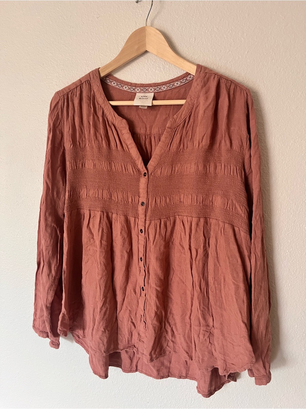 Knox Rose Rust Button-Front Peasant Top